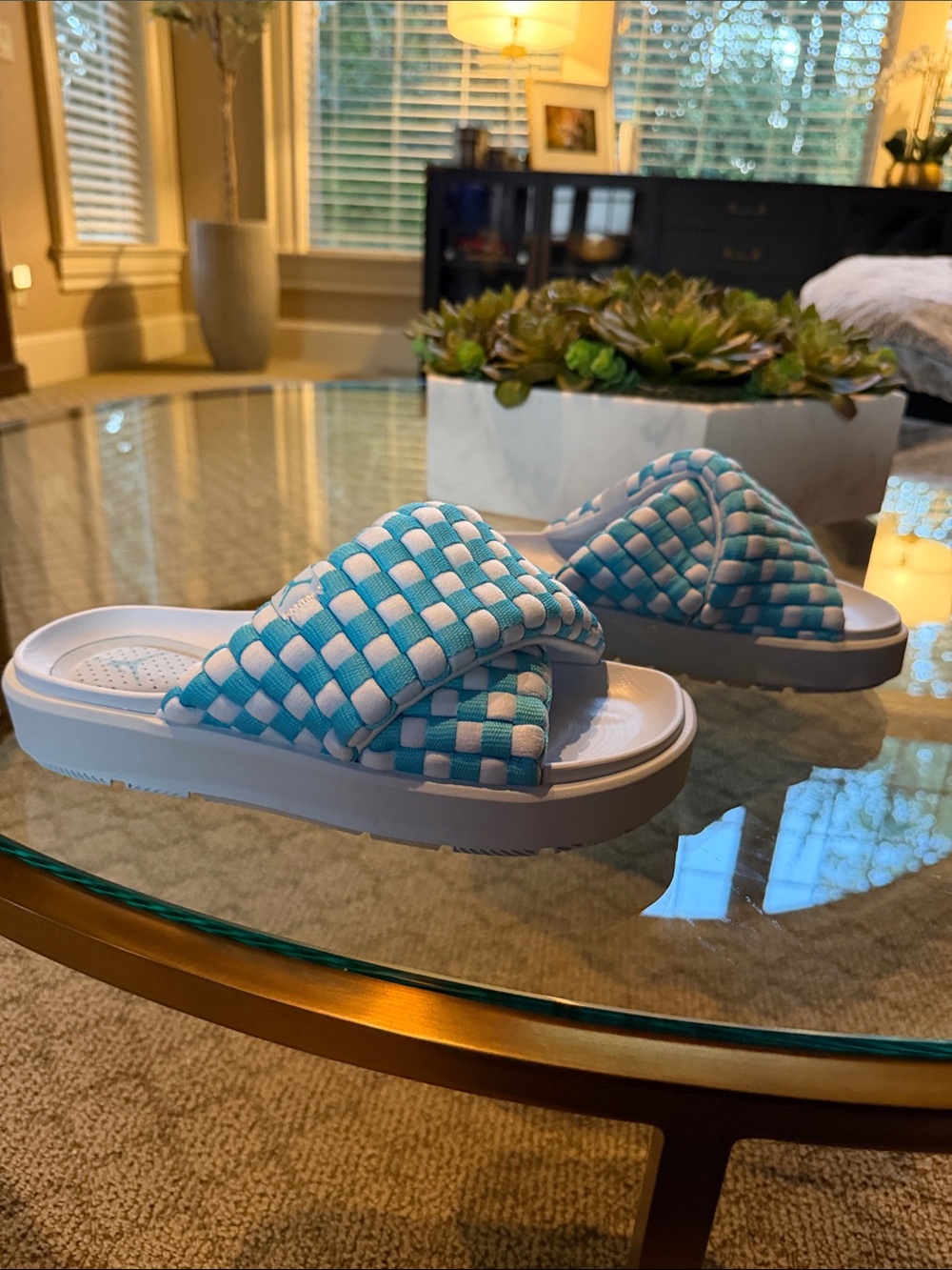 Jordan Nike Woven Slide Sandals in Two-Tone Blue